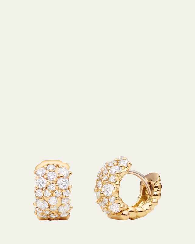 Small 18k Yellow Gold Diamond Snap-Hoop Earrings